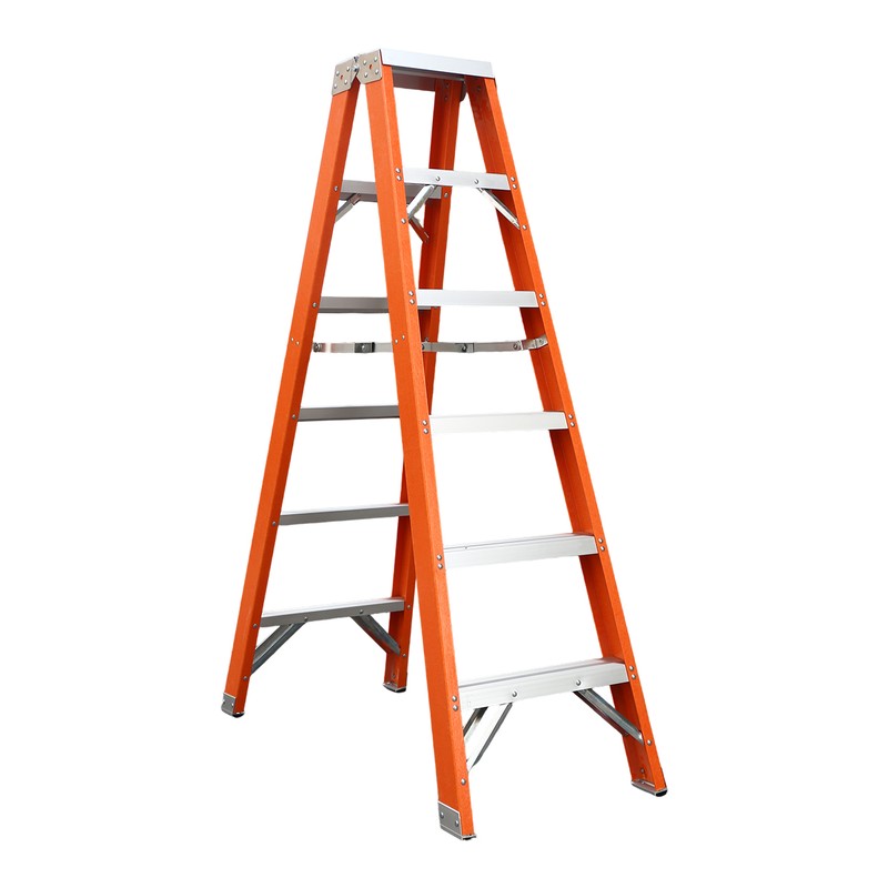 Folding fiberglass double side step ladder
